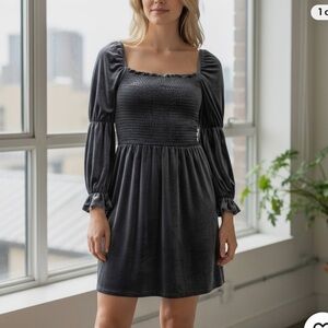 NWT Black Tape Smocked Velvet Dress in Blue Gray